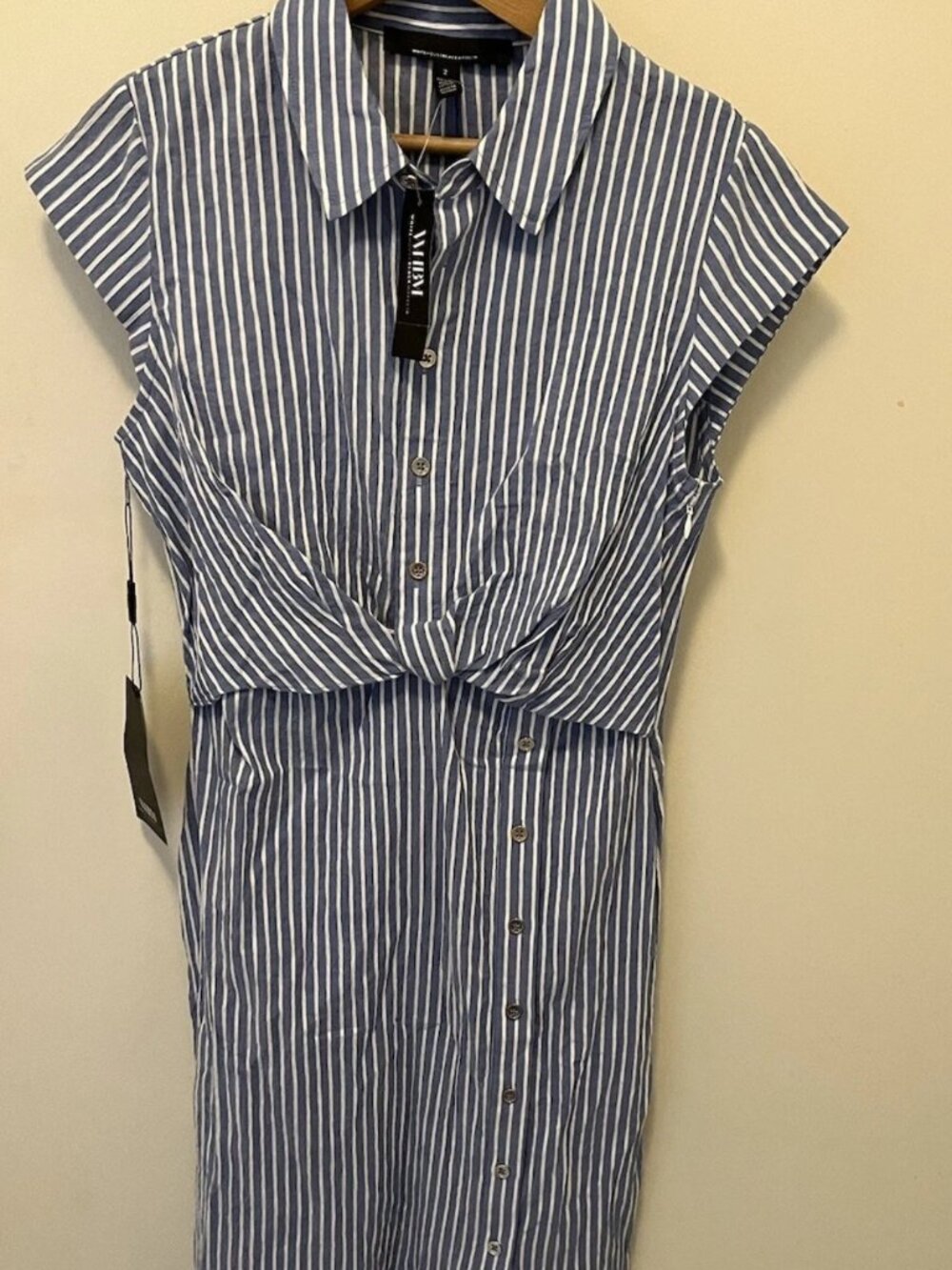 White House Black Market Blue Stripe Shirt Dress Size 2 NWT Button Front Summer - Picture 2 of 15